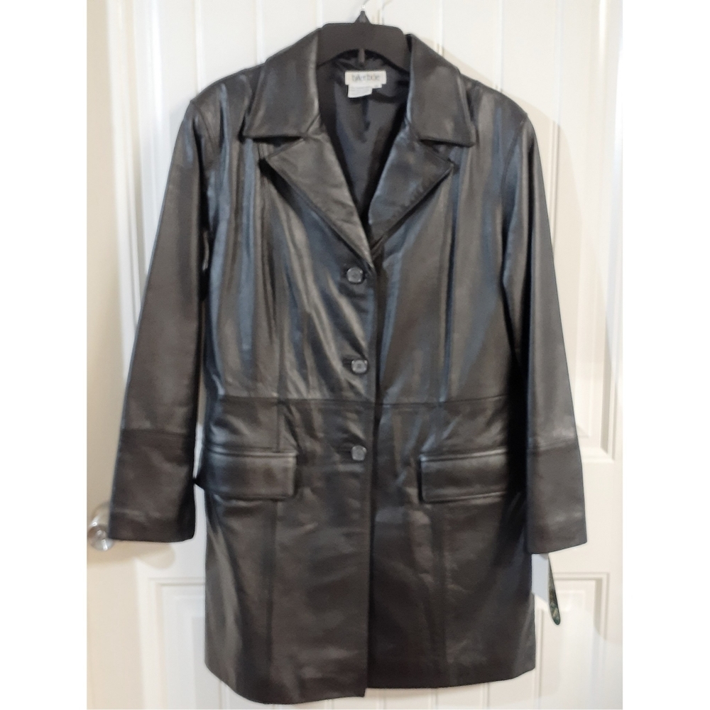 Tyler Boe Womans M Black Leather Trench Co…